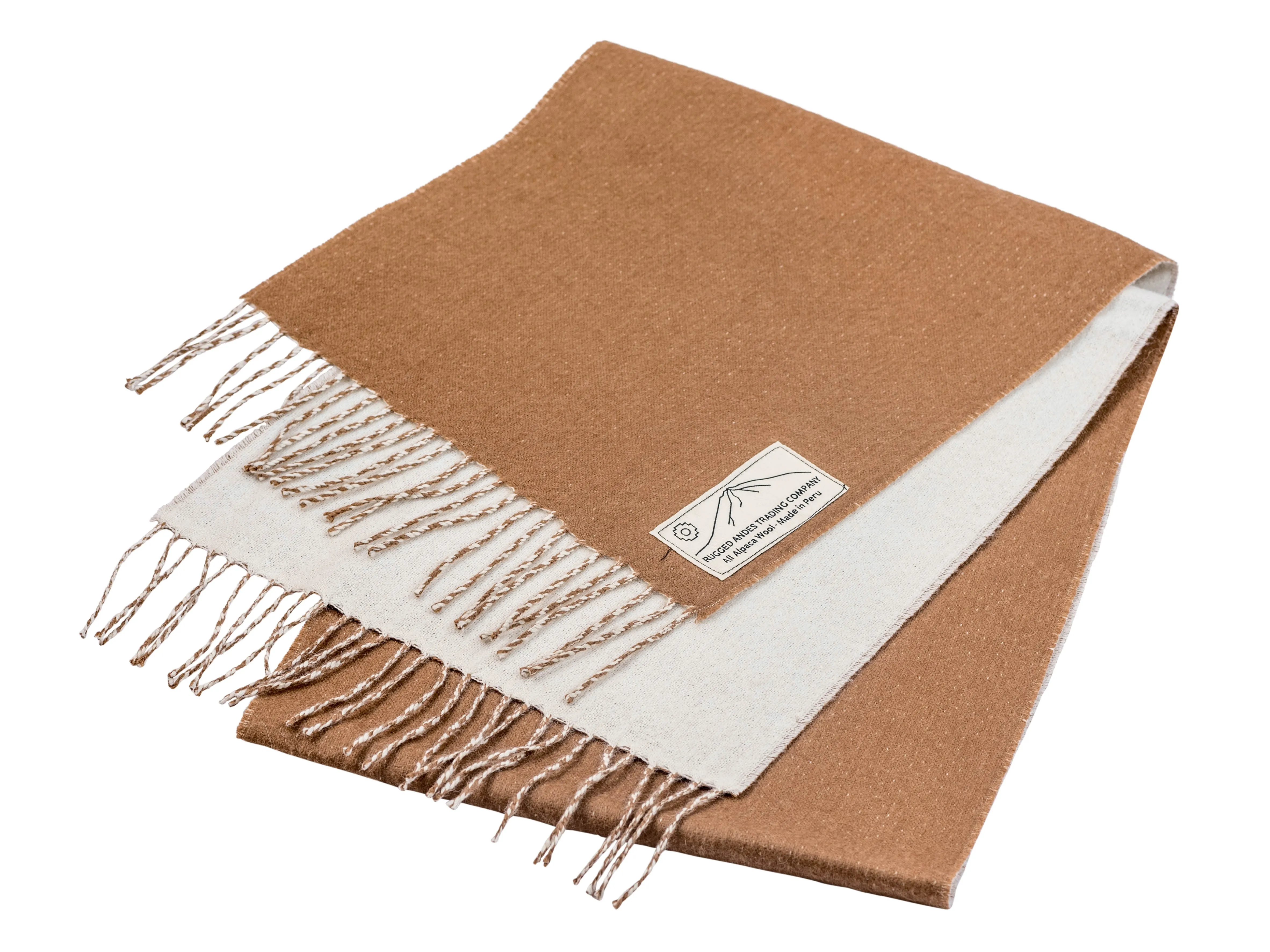 100% Alpaca Wool Two-Tone Reversible Scarf (Tan and White)