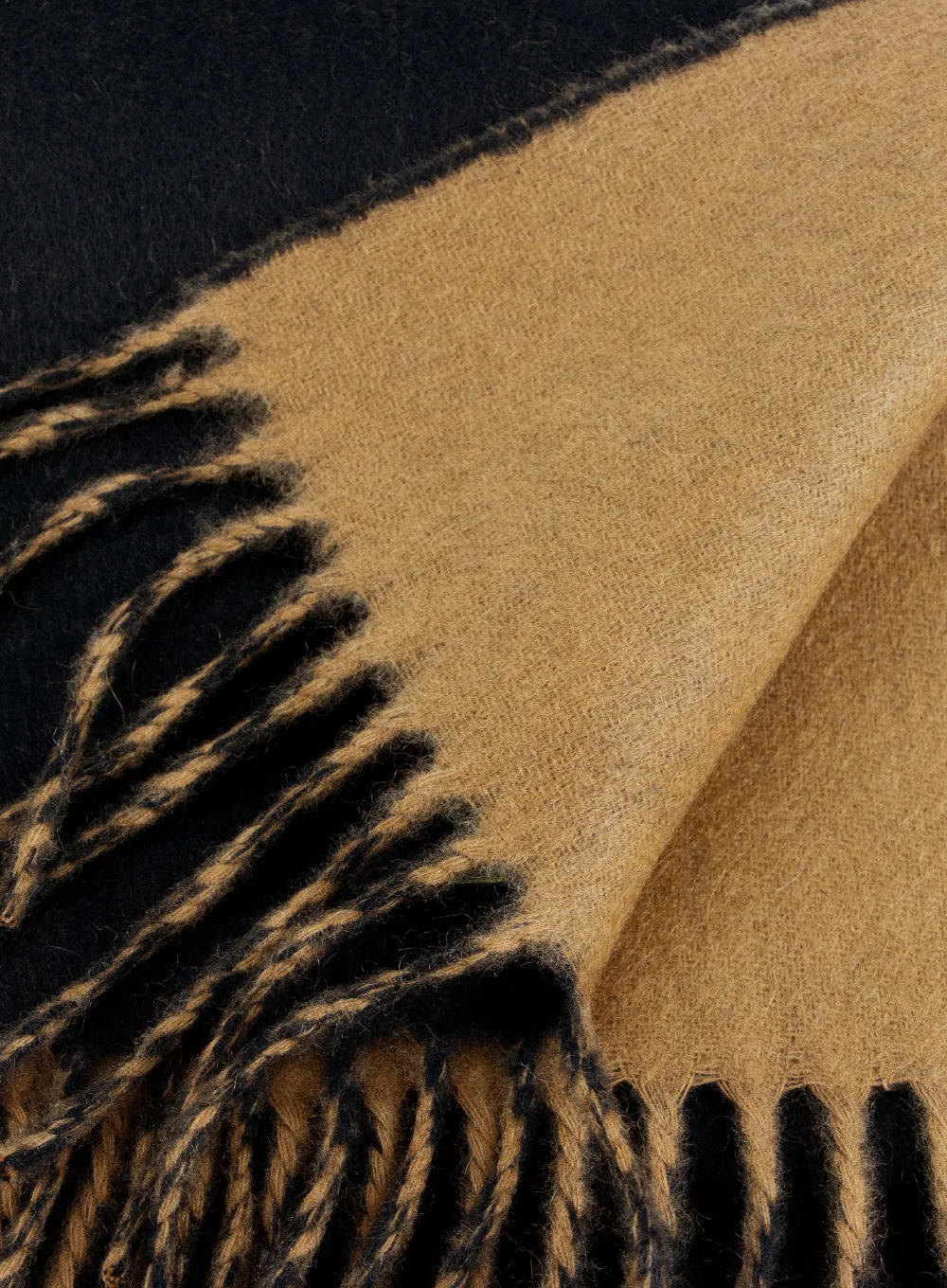 100% Cashmere Stole Wide Scarf Black & Tan