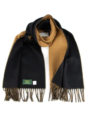 100% Cashmere Stole Wide Scarf Black & Tan
