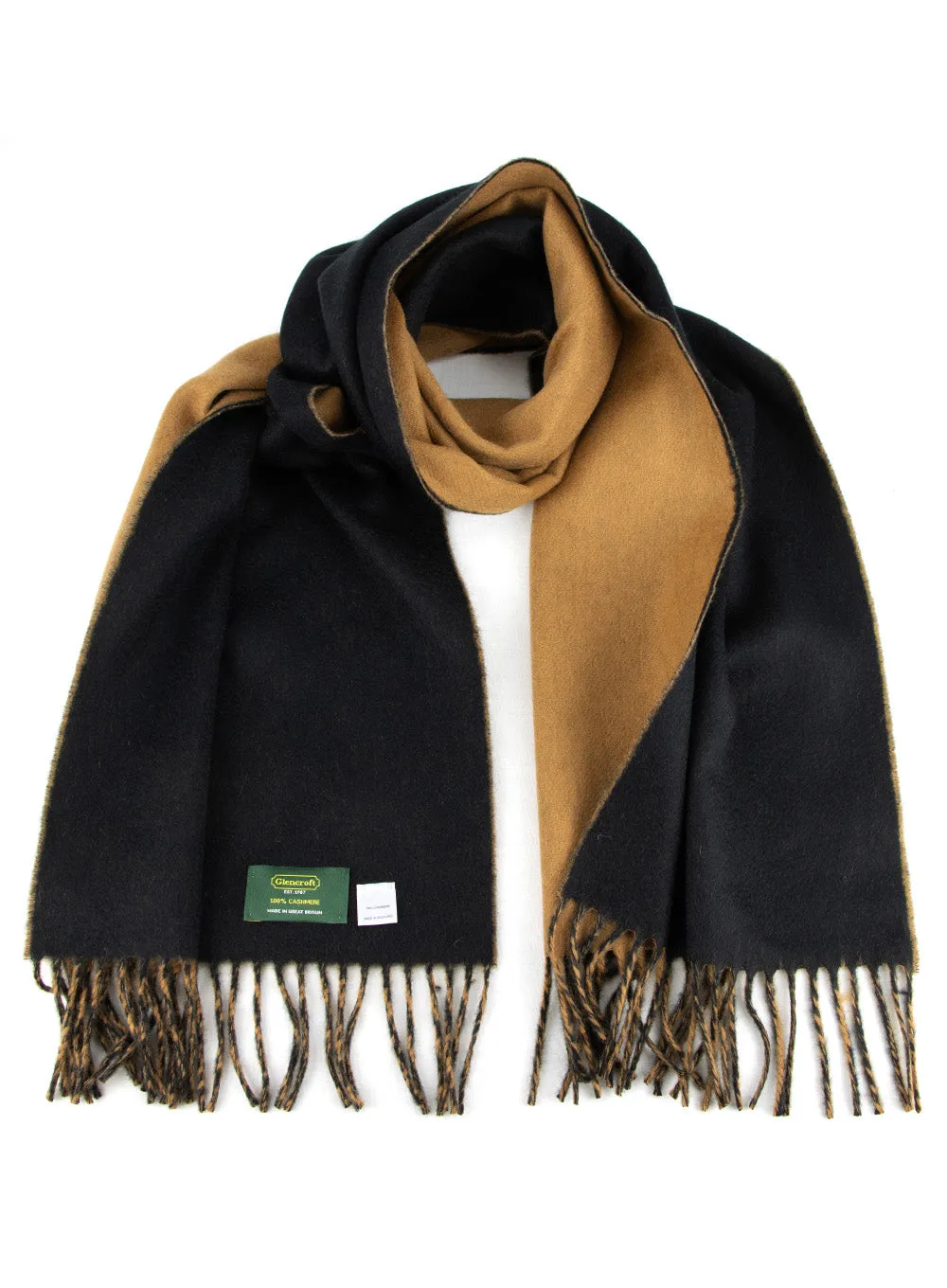 100% Cashmere Stole Wide Scarf Black & Tan