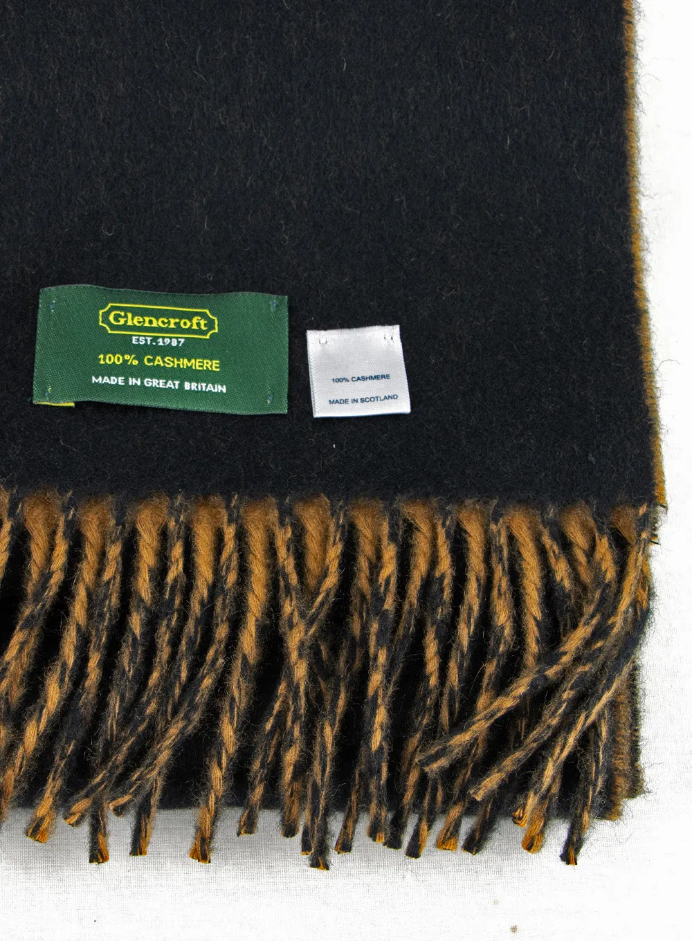 100% Cashmere Stole Wide Scarf Black & Tan