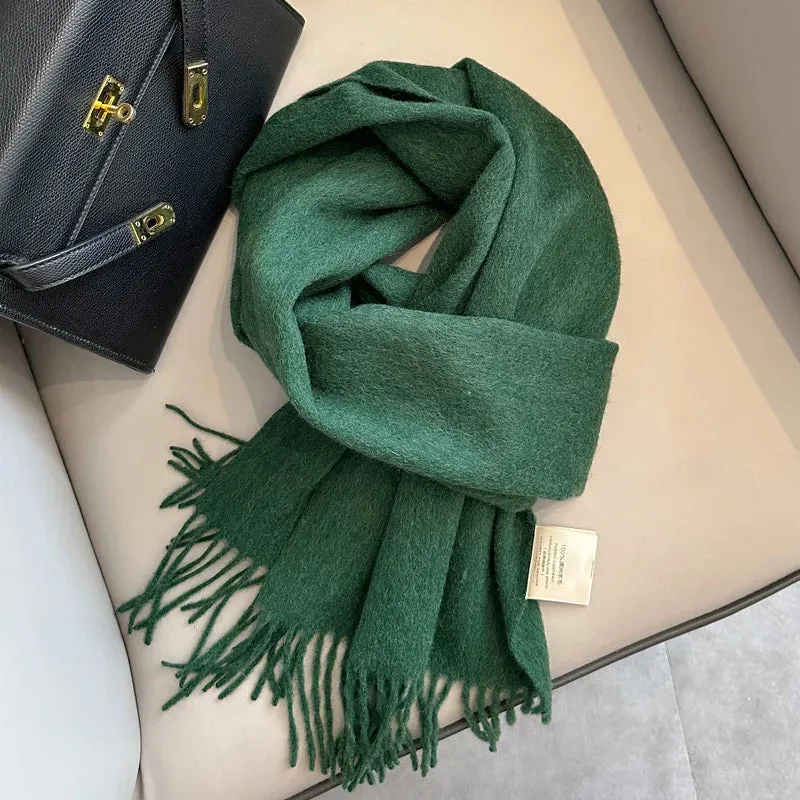 100% Wool Winter Scarf For Women Long Warm Cashmere Scarves Hijab Solid Lady Shawl Wrap Female Pashmina Bandana Head Scarfs New