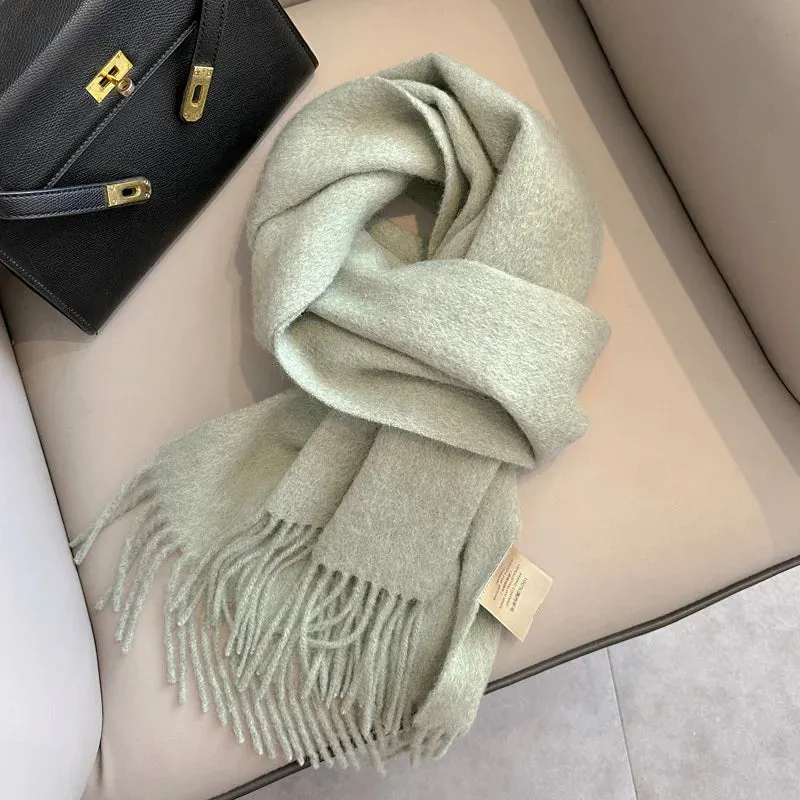 100% Wool Winter Scarf For Women Long Warm Cashmere Scarves Hijab Solid Lady Shawl Wrap Female Pashmina Bandana Head Scarfs New