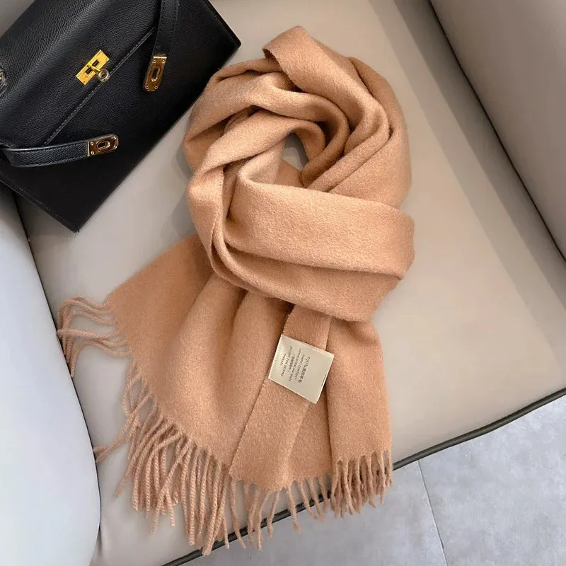 100% Wool Winter Scarf For Women Long Warm Cashmere Scarves Hijab Solid Lady Shawl Wrap Female Pashmina Bandana Head Scarfs New
