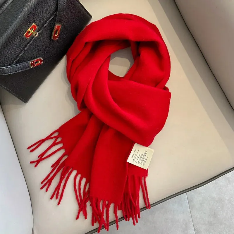 100% Wool Winter Scarf For Women Long Warm Cashmere Scarves Hijab Solid Lady Shawl Wrap Female Pashmina Bandana Head Scarfs New