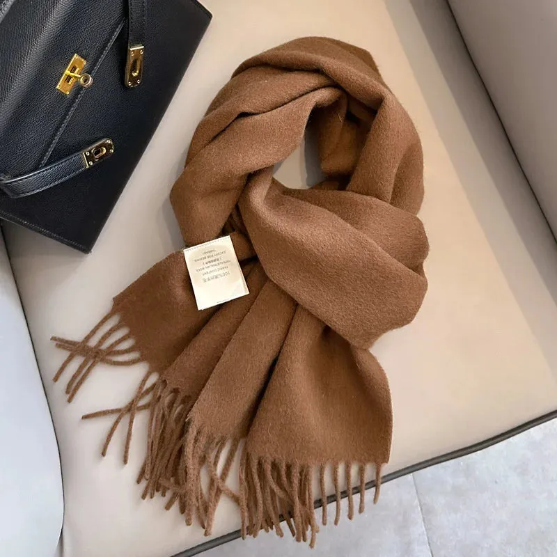100% Wool Winter Scarf For Women Long Warm Cashmere Scarves Hijab Solid Lady Shawl Wrap Female Pashmina Bandana Head Scarfs New