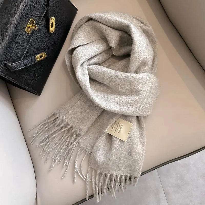 100% Wool Winter Scarf For Women Long Warm Cashmere Scarves Hijab Solid Lady Shawl Wrap Female Pashmina Bandana Head Scarfs New