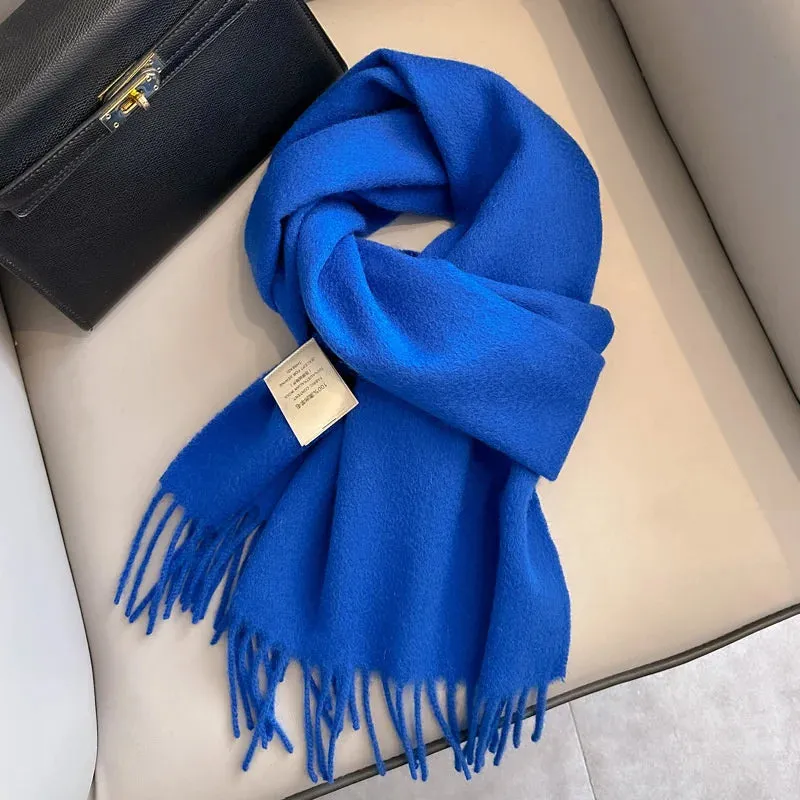 100% Wool Winter Scarf For Women Long Warm Cashmere Scarves Hijab Solid Lady Shawl Wrap Female Pashmina Bandana Head Scarfs New