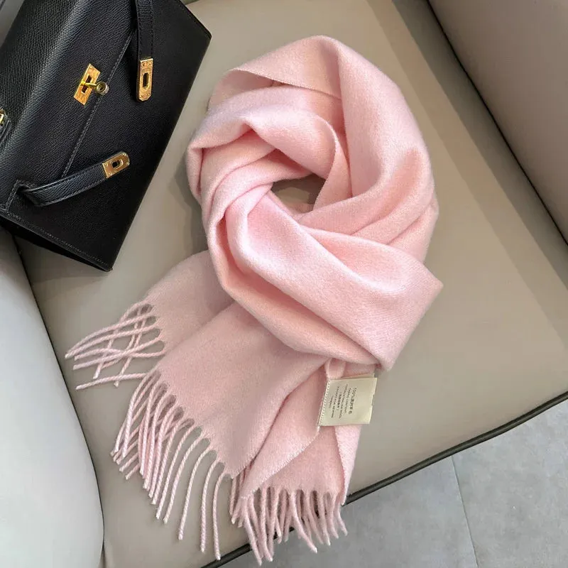100% Wool Winter Scarf For Women Long Warm Cashmere Scarves Hijab Solid Lady Shawl Wrap Female Pashmina Bandana Head Scarfs New