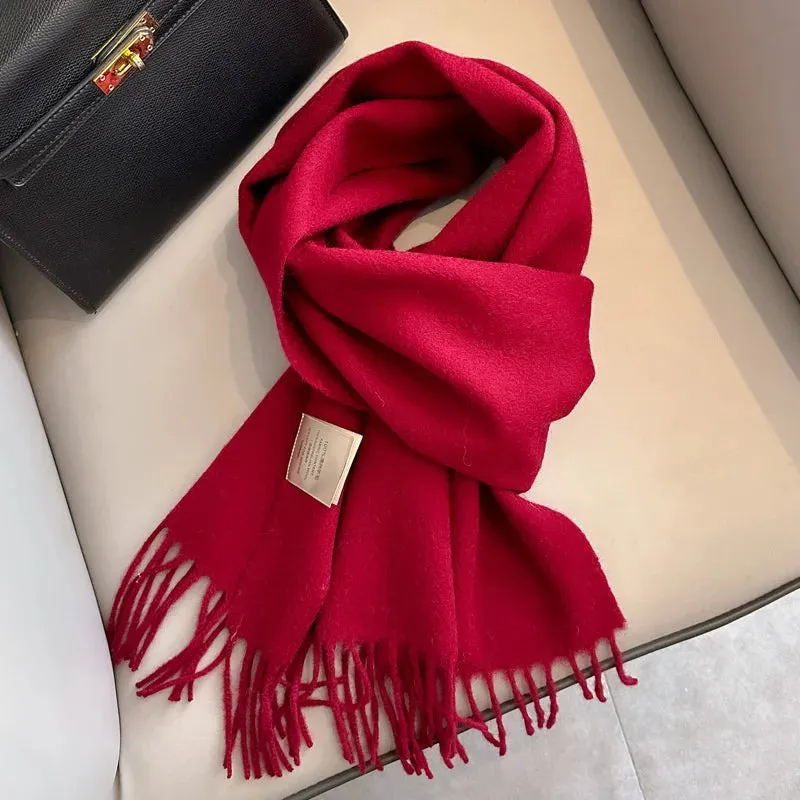 100% Wool Winter Scarf For Women Long Warm Cashmere Scarves Hijab Solid Lady Shawl Wrap Female Pashmina Bandana Head Scarfs New