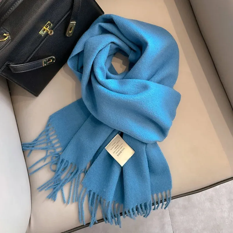 100% Wool Winter Scarf For Women Long Warm Cashmere Scarves Hijab Solid Lady Shawl Wrap Female Pashmina Bandana Head Scarfs New