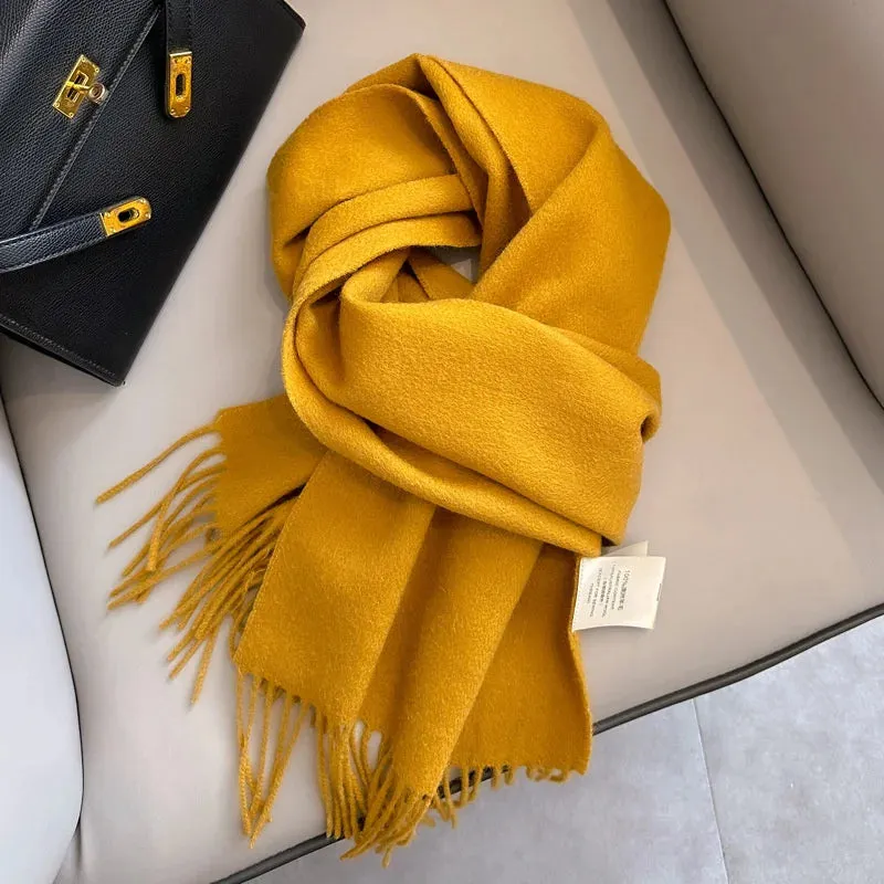 100% Wool Winter Scarf For Women Long Warm Cashmere Scarves Hijab Solid Lady Shawl Wrap Female Pashmina Bandana Head Scarfs New