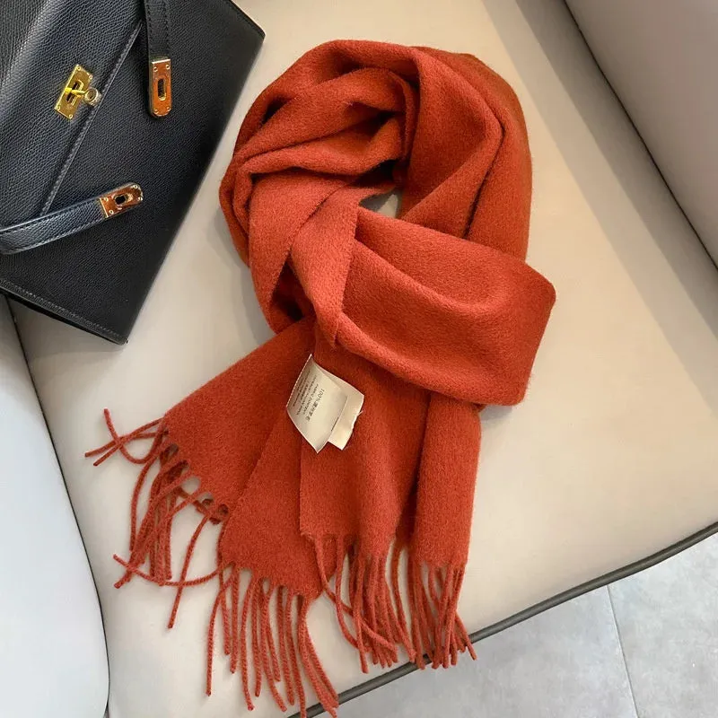 100% Wool Winter Scarf For Women Long Warm Cashmere Scarves Hijab Solid Lady Shawl Wrap Female Pashmina Bandana Head Scarfs New