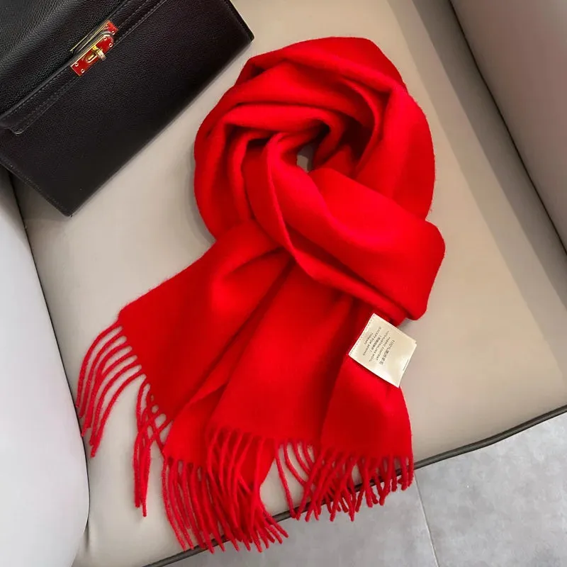 100% Wool Winter Scarf For Women Long Warm Cashmere Scarves Hijab Solid Lady Shawl Wrap Female Pashmina Bandana Head Scarfs New