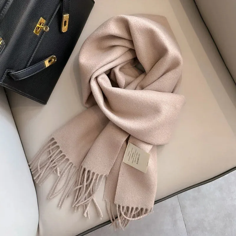 100% Wool Winter Scarf For Women Long Warm Cashmere Scarves Hijab Solid Lady Shawl Wrap Female Pashmina Bandana Head Scarfs New