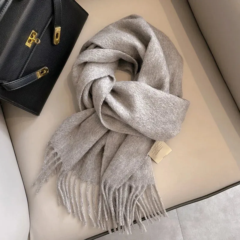 100% Wool Winter Scarf For Women Long Warm Cashmere Scarves Hijab Solid Lady Shawl Wrap Female Pashmina Bandana Head Scarfs New