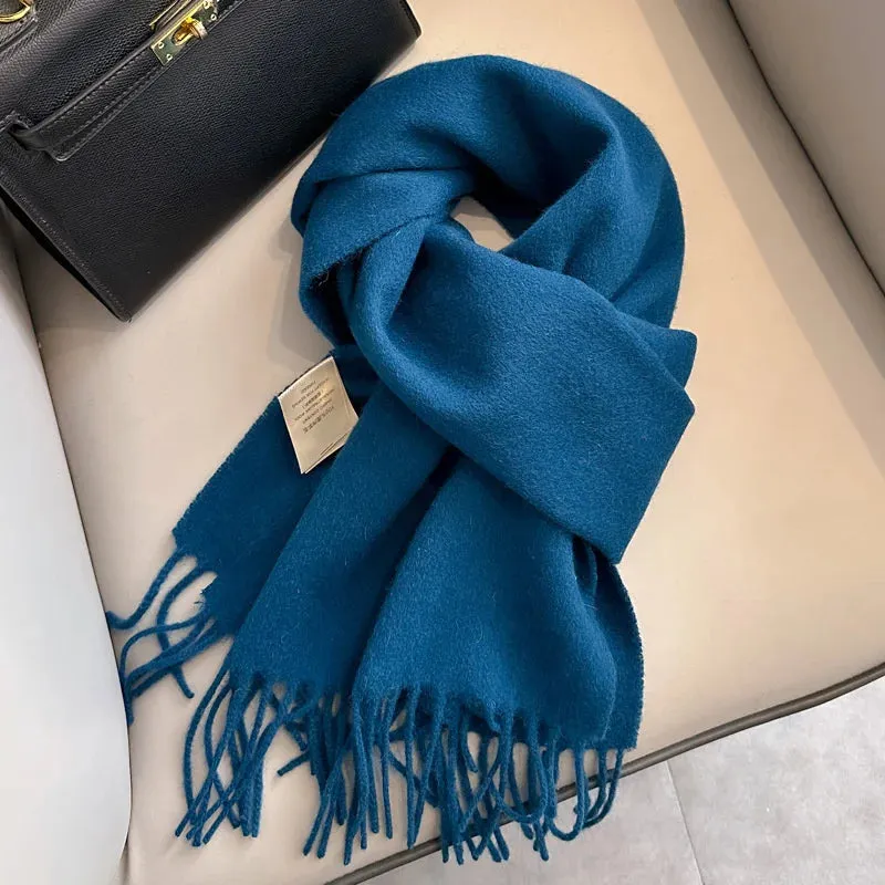 100% Wool Winter Scarf For Women Long Warm Cashmere Scarves Hijab Solid Lady Shawl Wrap Female Pashmina Bandana Head Scarfs New