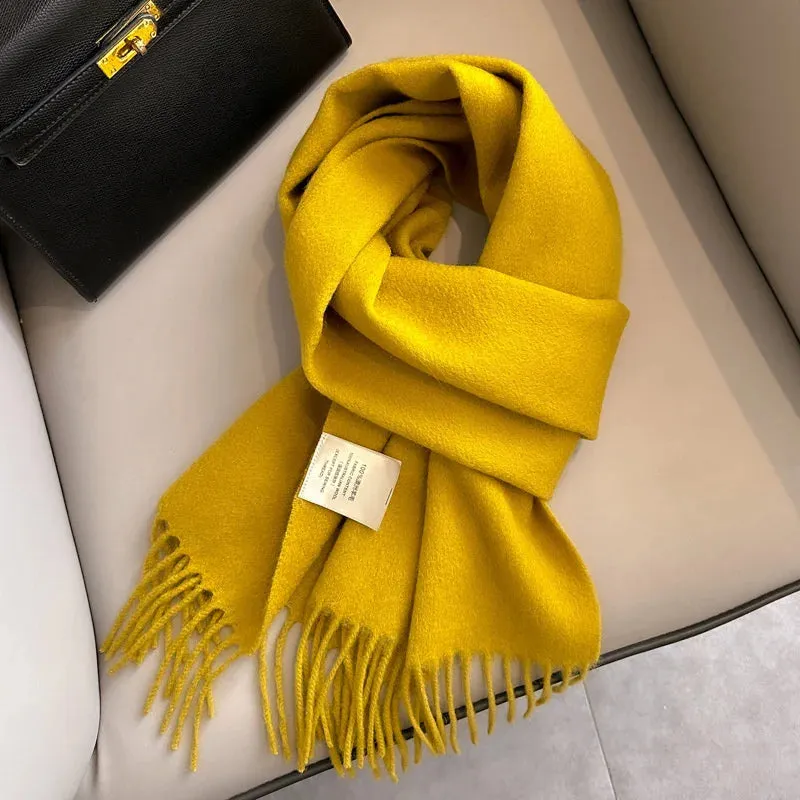 100% Wool Winter Scarf For Women Long Warm Cashmere Scarves Hijab Solid Lady Shawl Wrap Female Pashmina Bandana Head Scarfs New