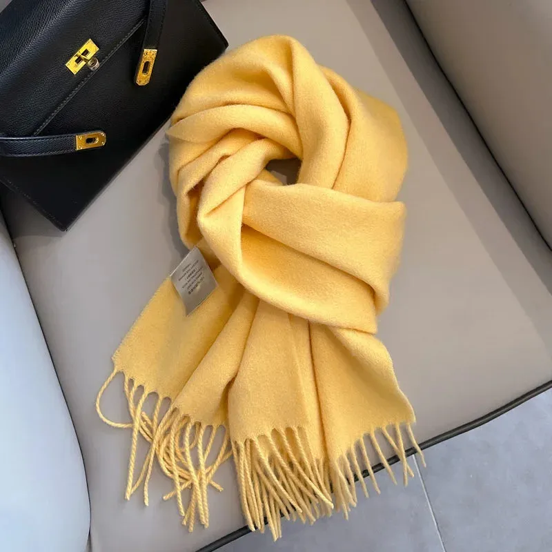 100% Wool Winter Scarf For Women Long Warm Cashmere Scarves Hijab Solid Lady Shawl Wrap Female Pashmina Bandana Head Scarfs New