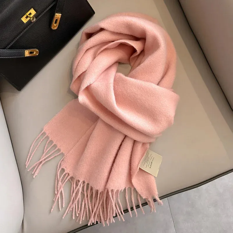 100% Wool Winter Scarf For Women Long Warm Cashmere Scarves Hijab Solid Lady Shawl Wrap Female Pashmina Bandana Head Scarfs New