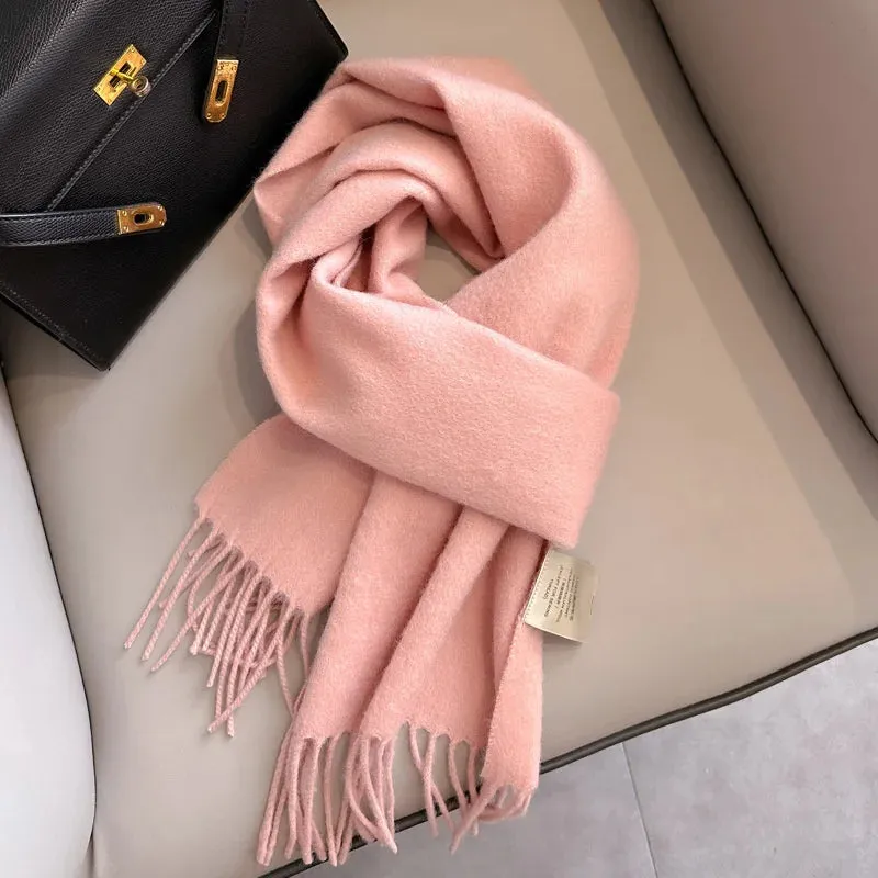 100% Wool Winter Scarf For Women Long Warm Cashmere Scarves Hijab Solid Lady Shawl Wrap Female Pashmina Bandana Head Scarfs New