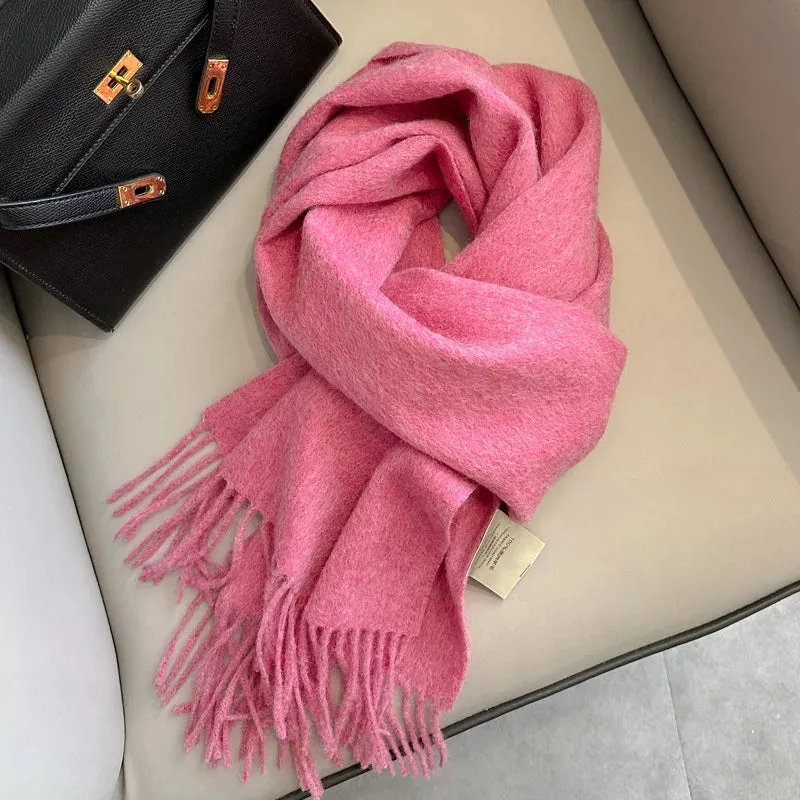 100% Wool Winter Scarf For Women Long Warm Cashmere Scarves Hijab Solid Lady Shawl Wrap Female Pashmina Bandana Head Scarfs New