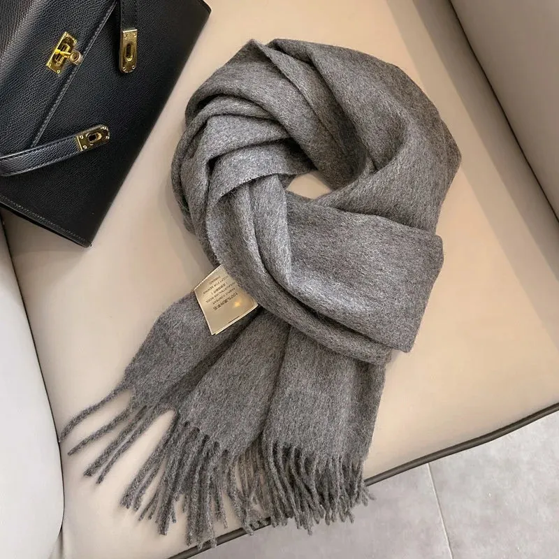 100% Wool Winter Scarf For Women Long Warm Cashmere Scarves Hijab Solid Lady Shawl Wrap Female Pashmina Bandana Head Scarfs New