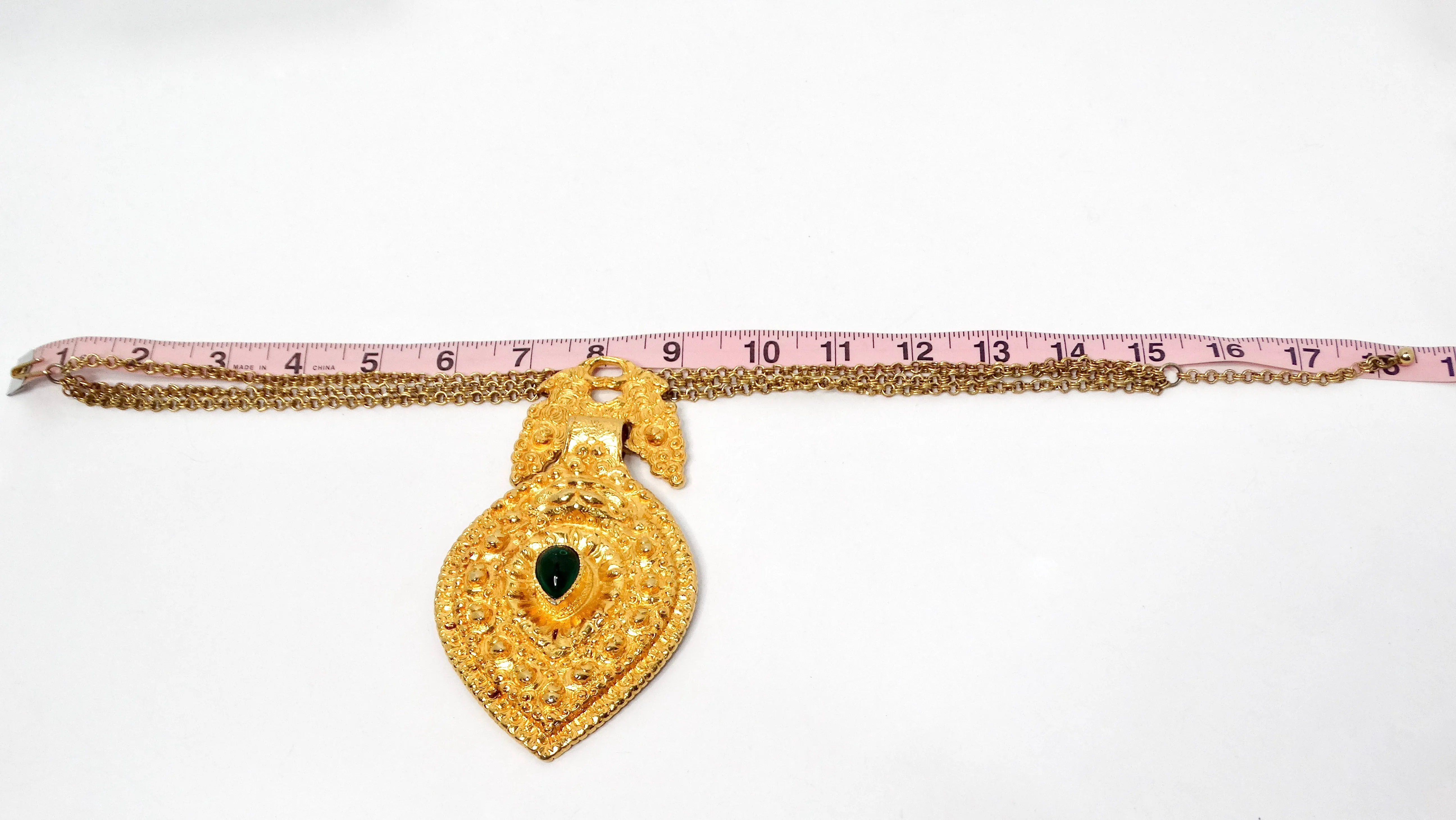 1980s Judith Leiber Large Egyptian Style Gold-Tone Pendent Necklace