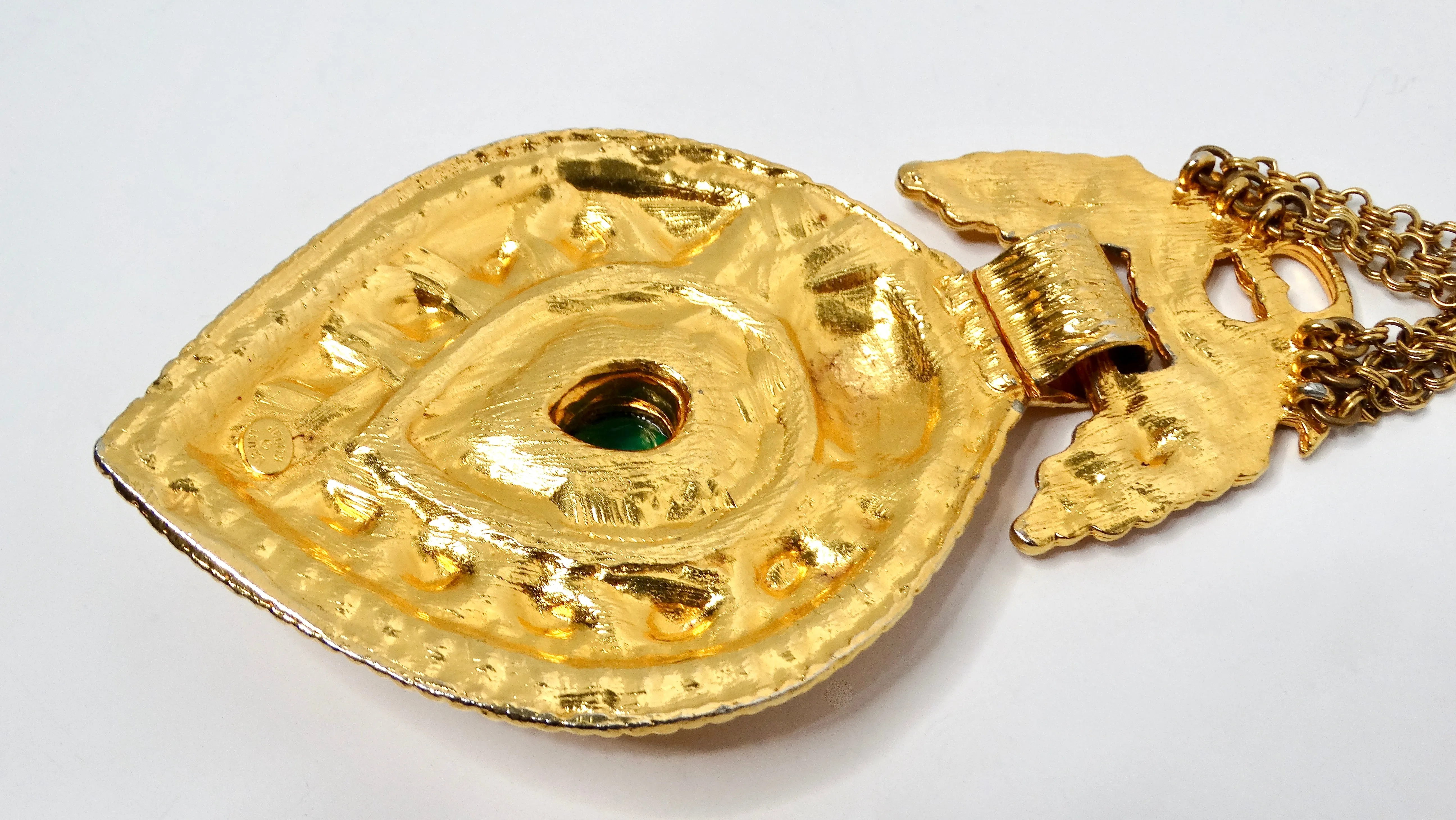 1980s Judith Leiber Large Egyptian Style Gold-Tone Pendent Necklace