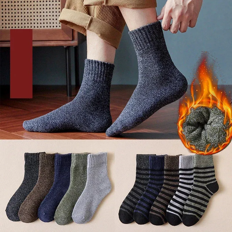 5Pairs Men Thick Winter Woolen Merino Socks for Male Towel Thermal