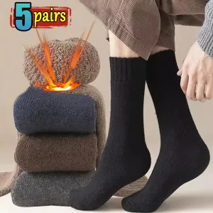 5Pairs Men Thick Winter Woolen Merino Socks for Male Towel Thermal