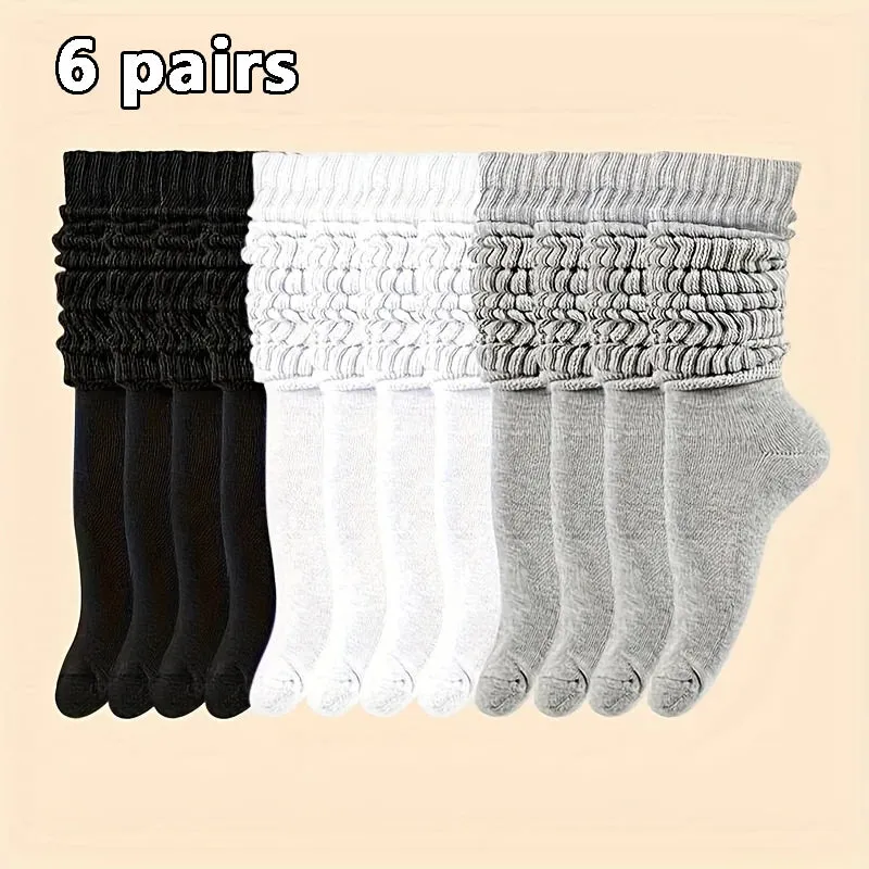 6 Pairs Women Mid-Calf Socks