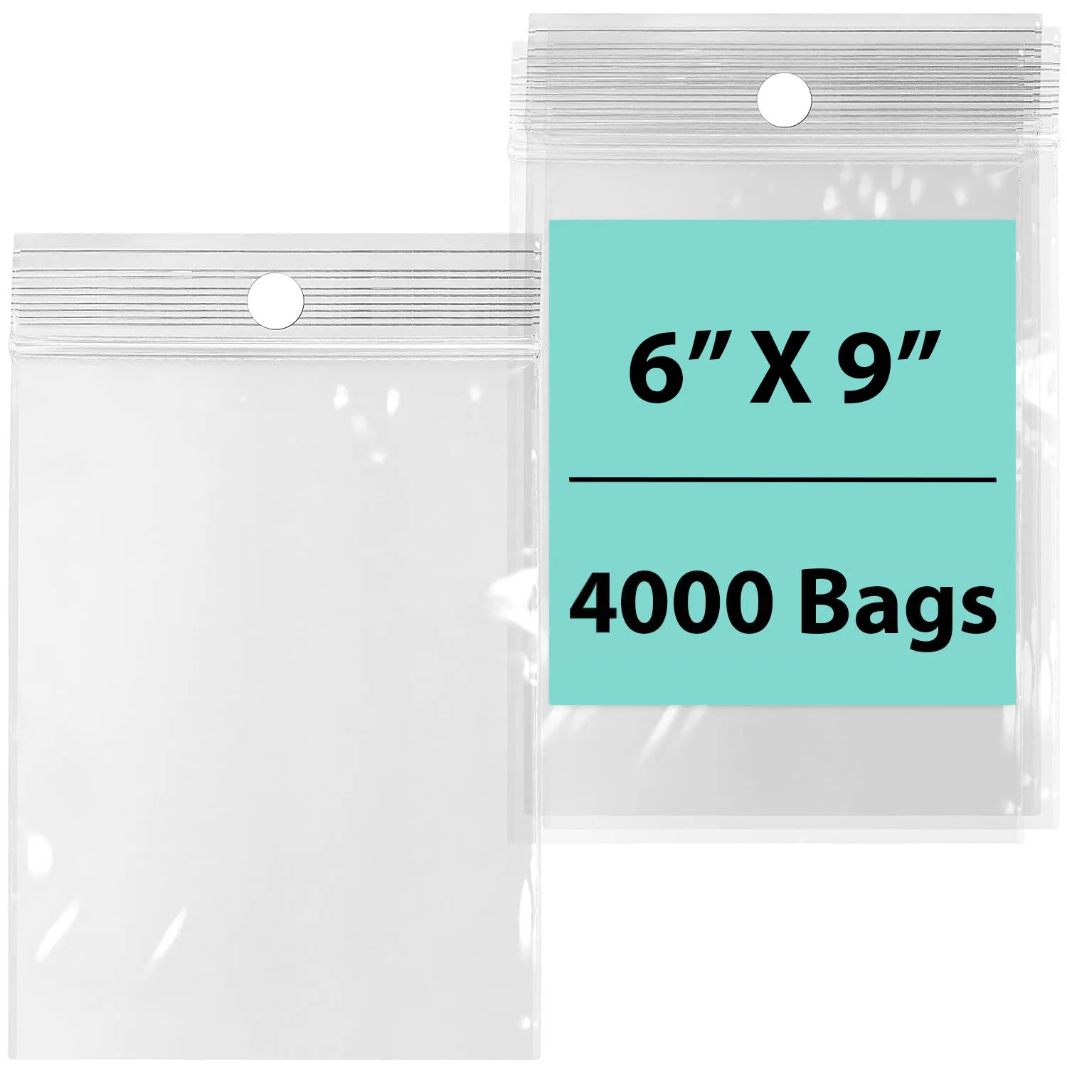6X9 inches Reclosable Poly Bags with Hang Hole 2 Mil (LDPE) Single Track Zipper