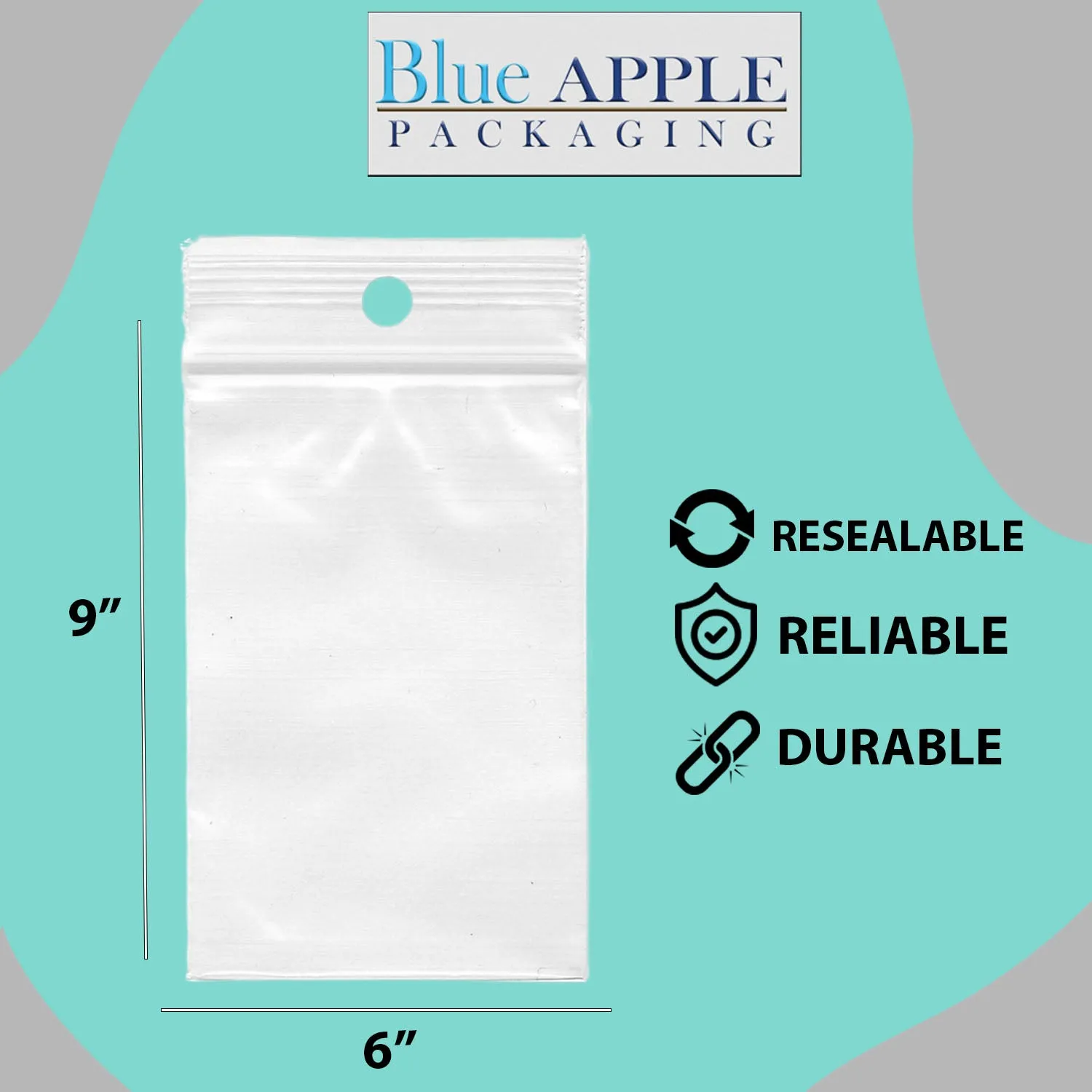 6X9 inches Reclosable Poly Bags with Hang Hole 2 Mil (LDPE) Single Track Zipper