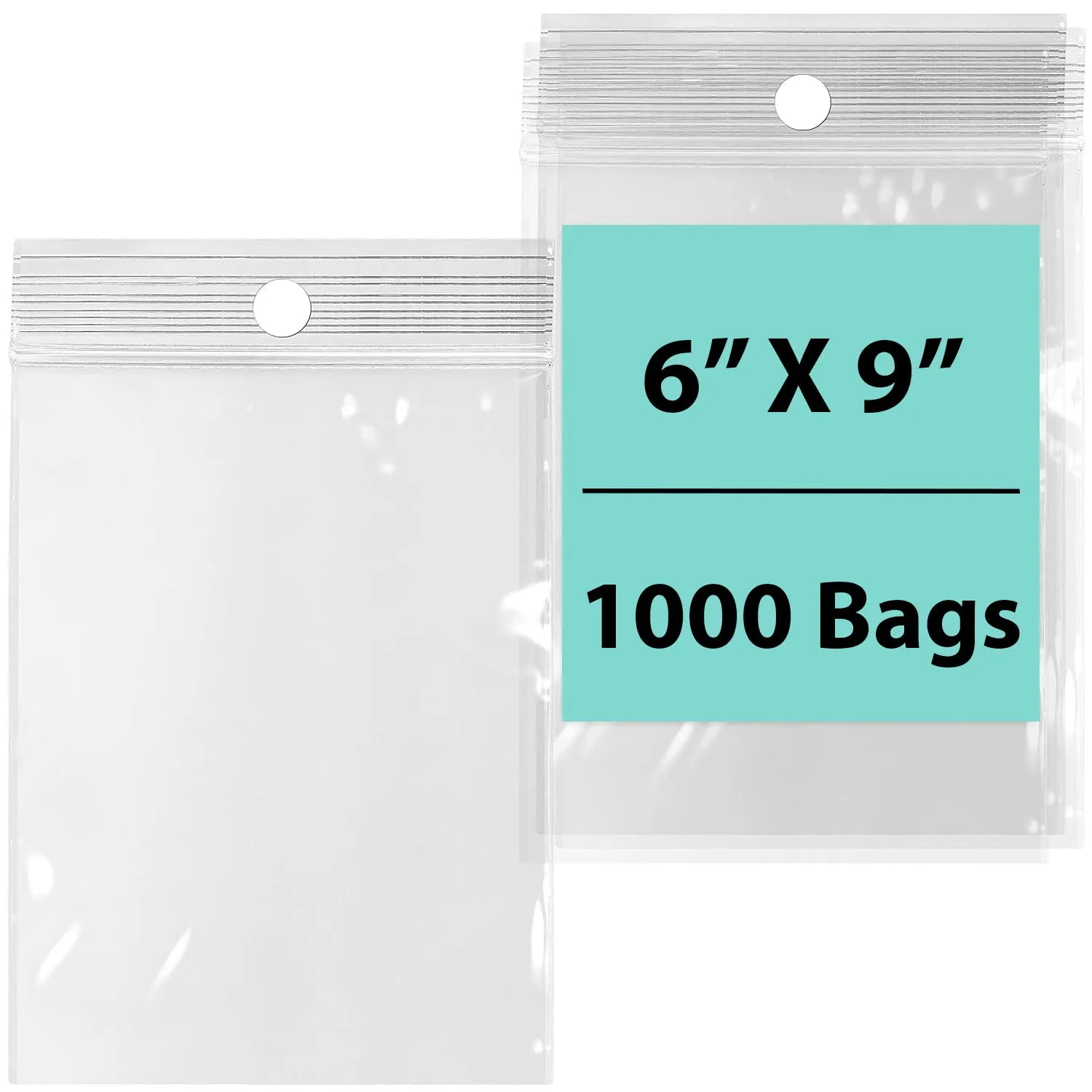 6X9 inches Reclosable Poly Bags with Hang Hole 2 Mil (LDPE) Single Track Zipper