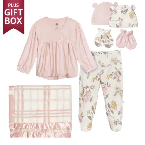 7-Piece Baby Girls Vintage Floral Welcome Little One Gift Set