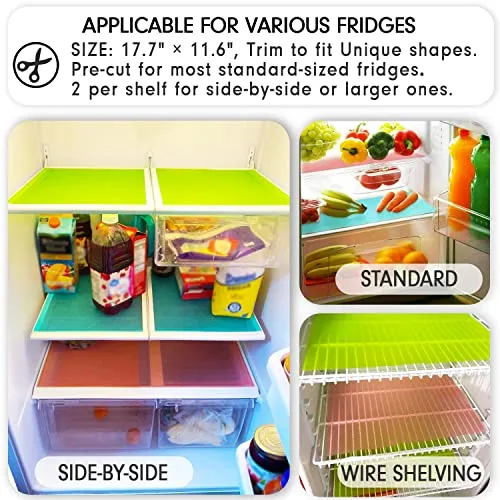8 Pcs Refrigerator Liners, MayNest Washable Mats Covers Pads, Home Kitchen Gadgets Accessories Organization for Top Freezer Glass Shelf Wire Shelving Cupboard Cabinet Drawers (3 Blue 3 Green 2 Red)