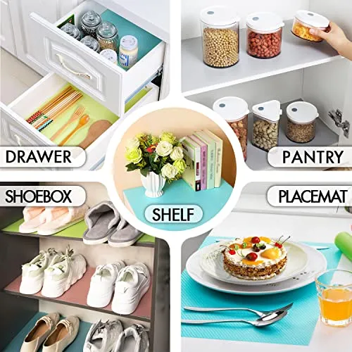 8 Pcs Refrigerator Liners, MayNest Washable Mats Covers Pads, Home Kitchen Gadgets Accessories Organization for Top Freezer Glass Shelf Wire Shelving Cupboard Cabinet Drawers (3 Blue 3 Green 2 Red)