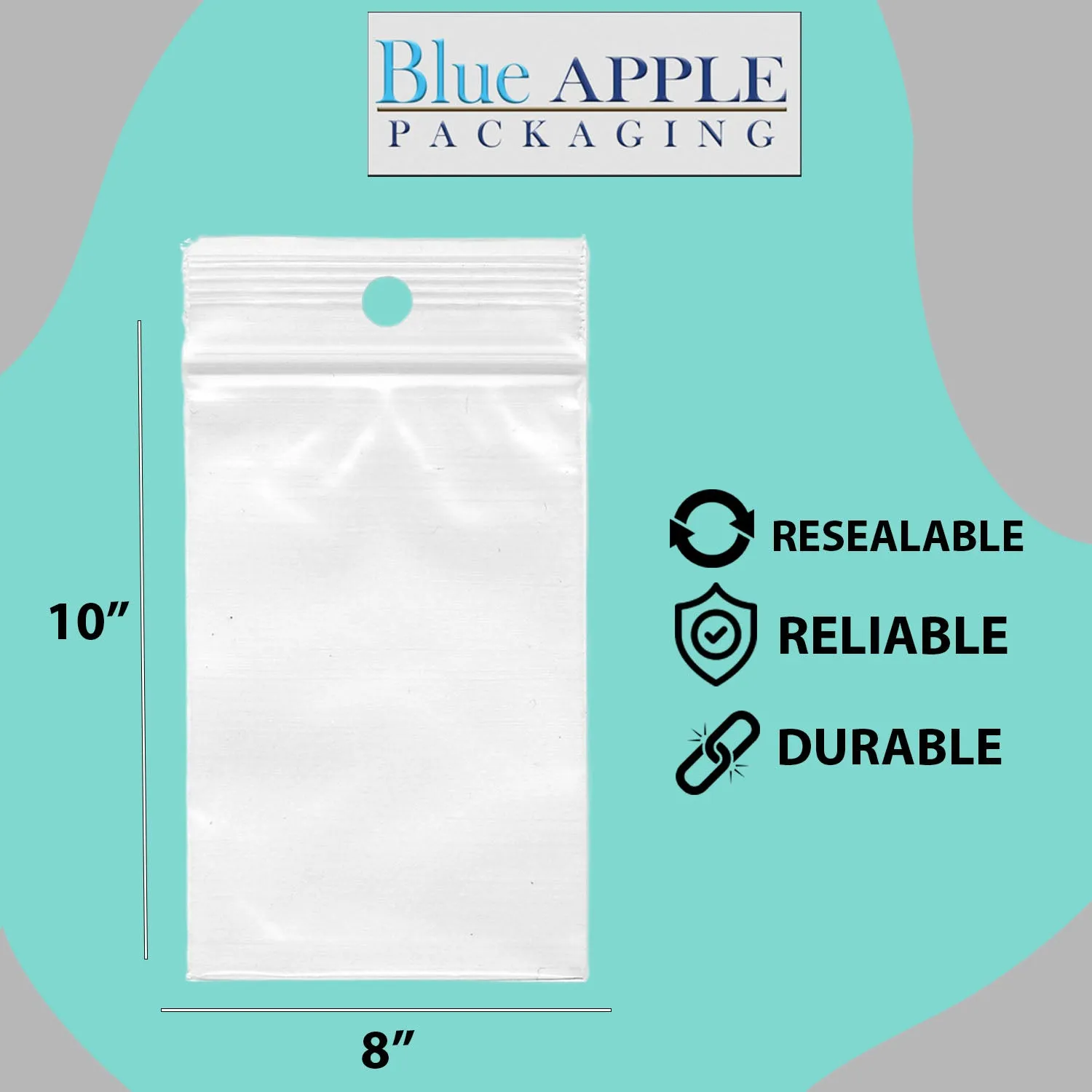 8X10 inches Reclosable Poly Bags with Hang Hole 4 Mil (LDPE) Single Track Zipper