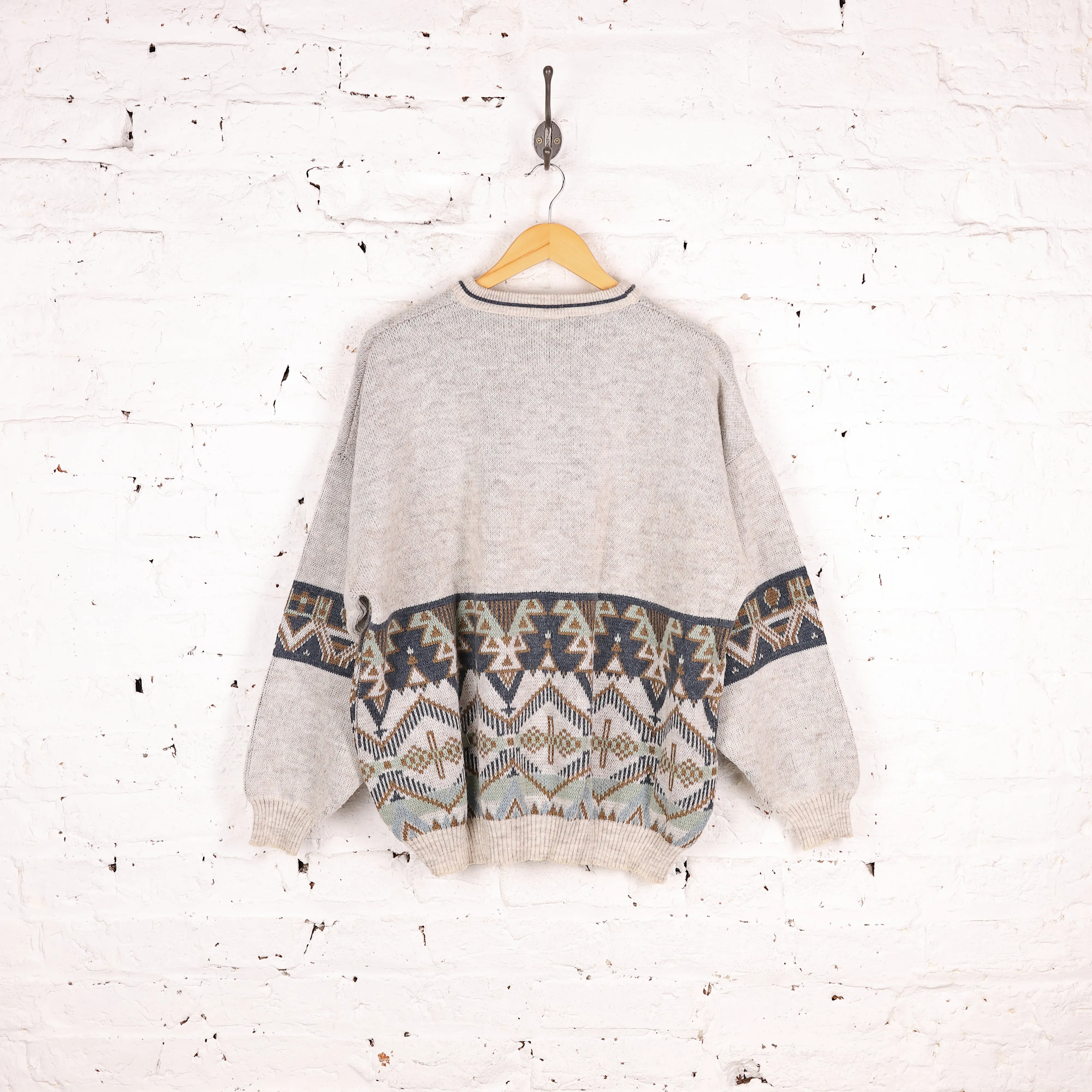 90's Pattern Knit Jumper - Beige - XL