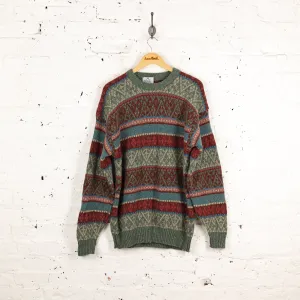 90s Wool Pattern Knit Jumper - Green - L