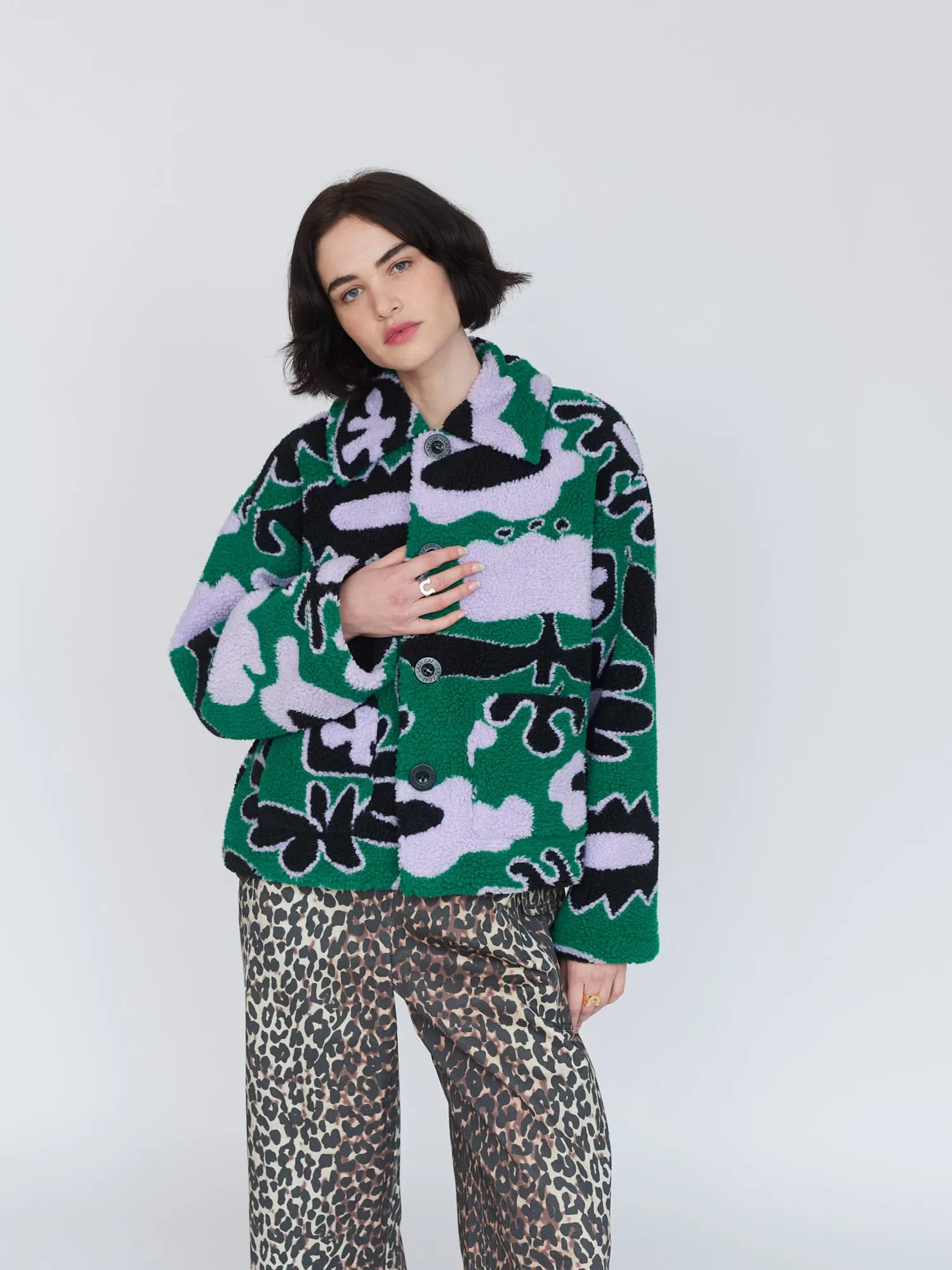 Abstract Button Up Fleece