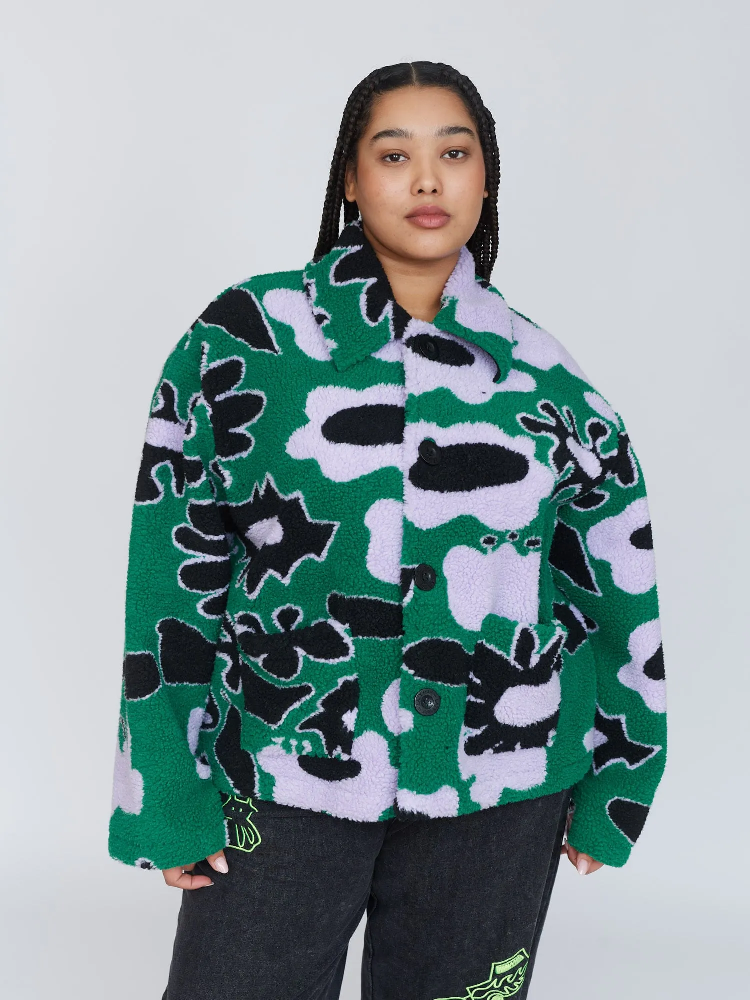 Abstract Button Up Fleece