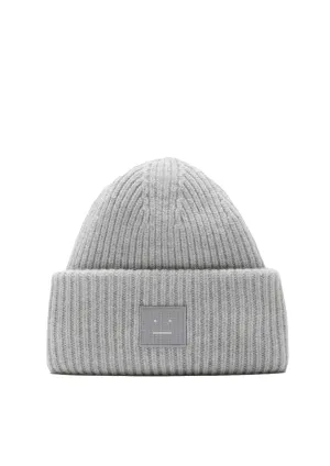 ACNE STUDIOS - LARGE FACE LOGO BEANIE LIGHT GREY MELANGE