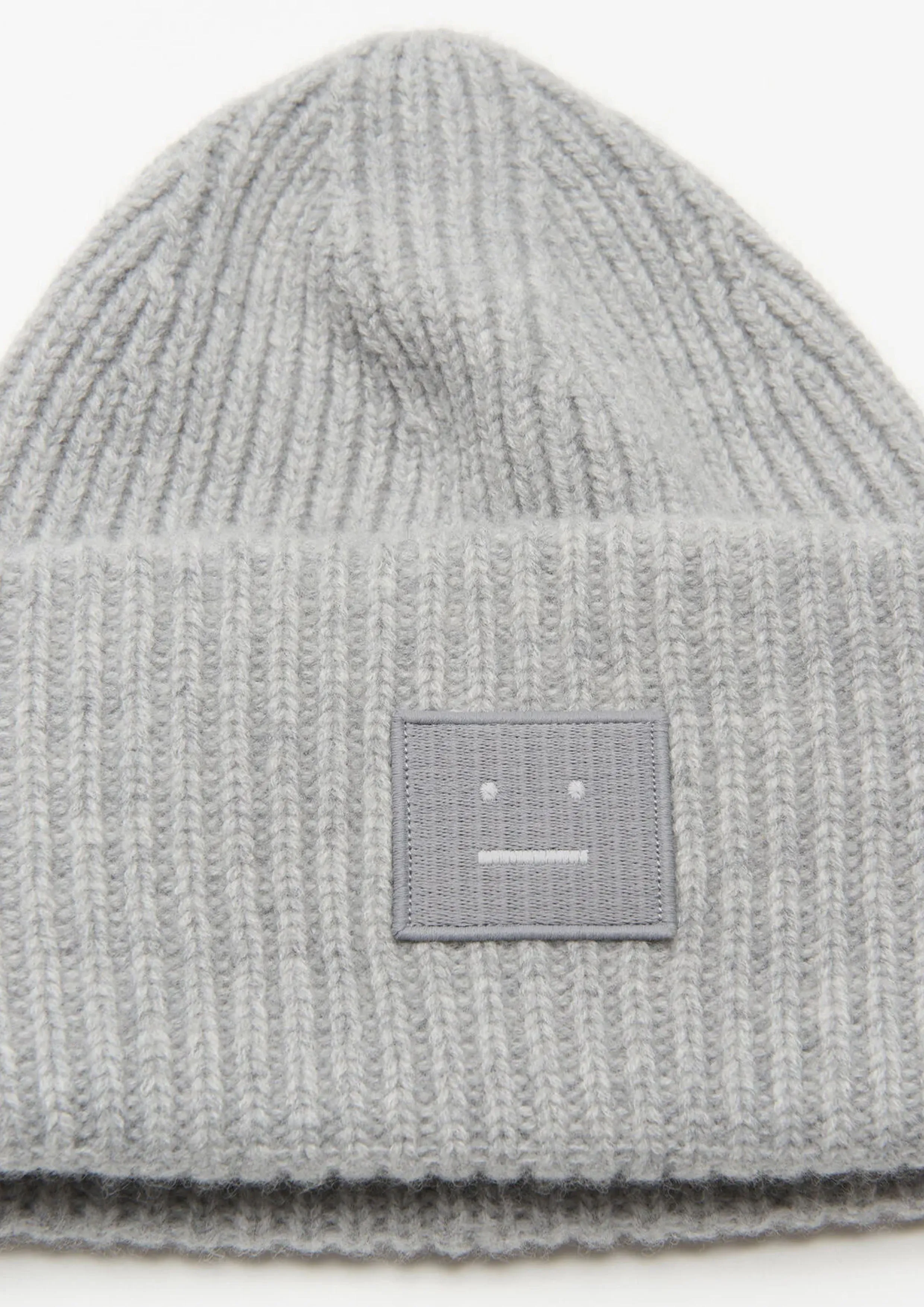 ACNE STUDIOS - LARGE FACE LOGO BEANIE LIGHT GREY MELANGE