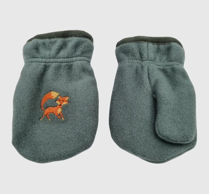 Adventurer Organic Fleece Green Mitten Fox