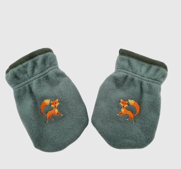 Adventurer Organic Fleece Green Mitten Fox