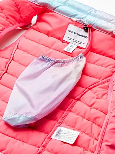 Amazon Essentials Girls' Lightweight Water-Resistant Packable Puffer Vest, Pink, Ombre, Medium