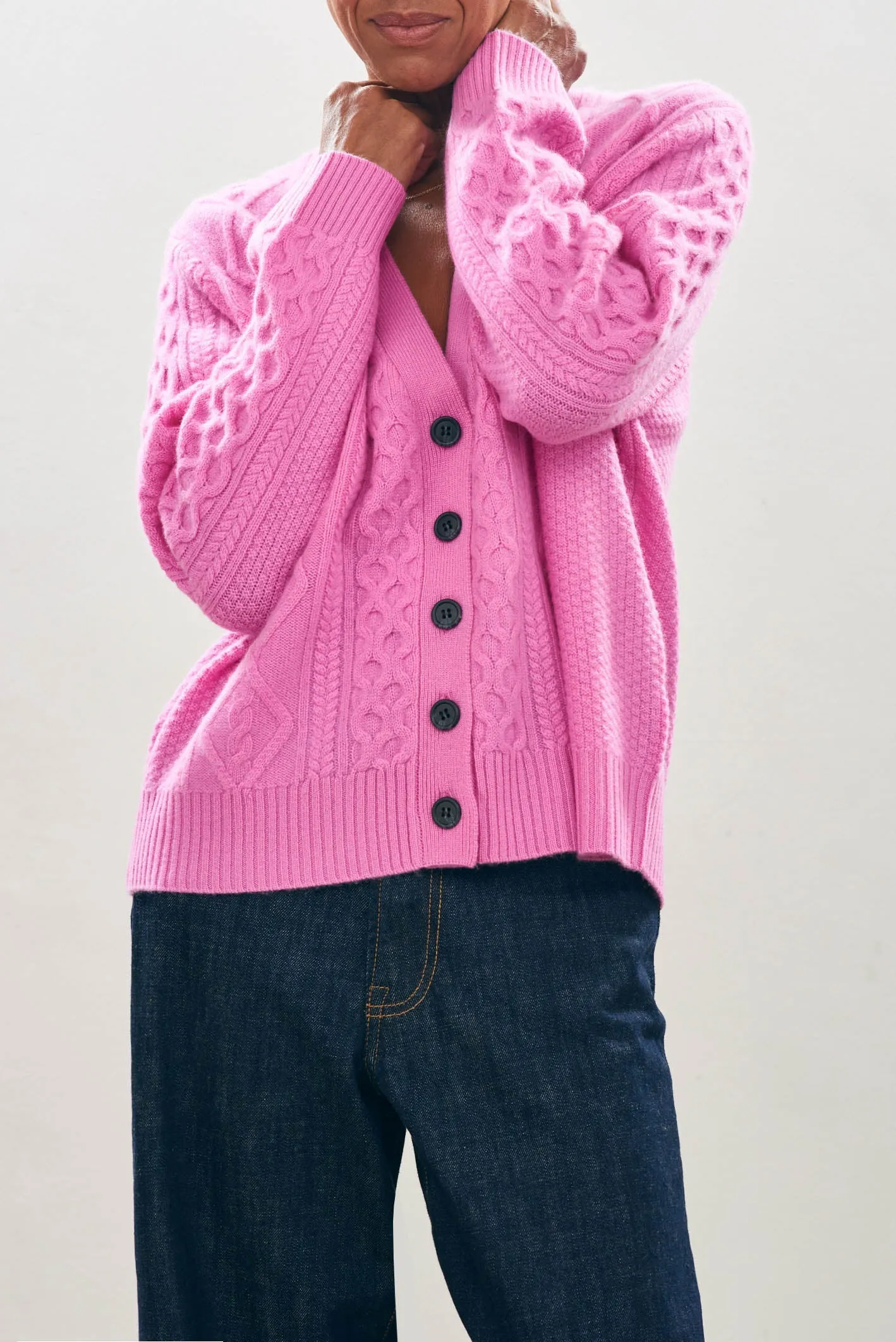 Aran Cardigan - Bubble gum