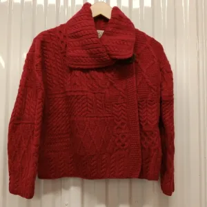 ARAN SWEATER MARKET Irish  Red Wool Cable Knit Sweater Medium